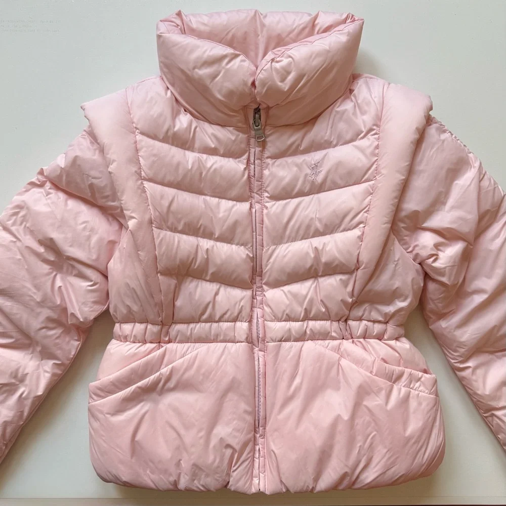 Polo Ralph Lauren Girls Pink Ruffled Adjustable Puffer Jacket & Vest - Size 6